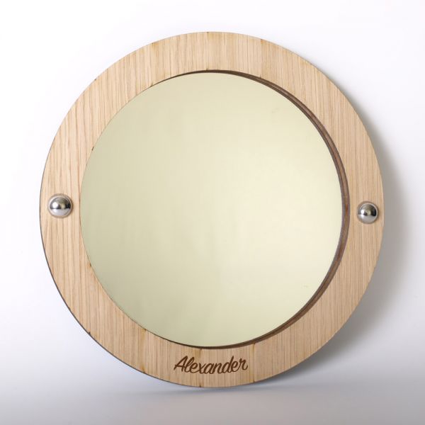 Personalised Circle Mirror Wood Frame, Circle Wooden Frame Mirror